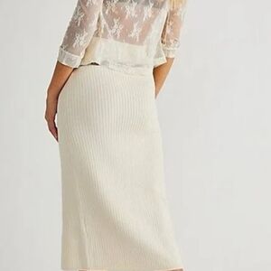 Free People Skirt Small Midi Ribbed Knit Pull On Cream Slit Bohemian Cottage New